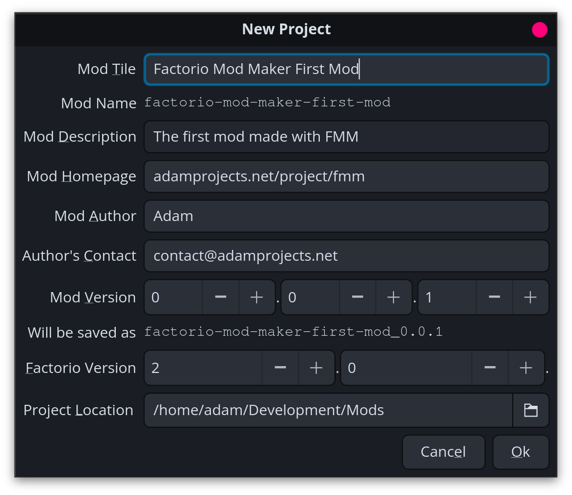 New Project Dialog Box